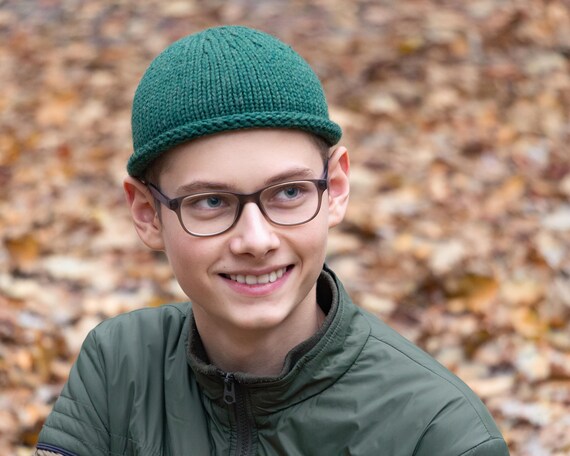 Knitted Short Beanie Dark Emerald Green 