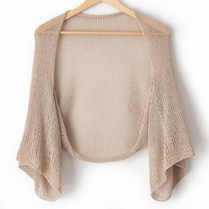 Beige open front shrug knit sheer bolero summer cotton jacket lace women wrap shoulder arms coverup handmade beach wedding plus size girl