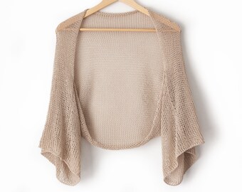Beige Open Front Shrug Knit Sheer Bolero Summer Cotton Jacket Lace