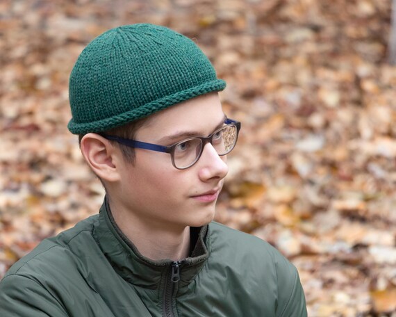 Knitted Short Beanie Dark Emerald Green 