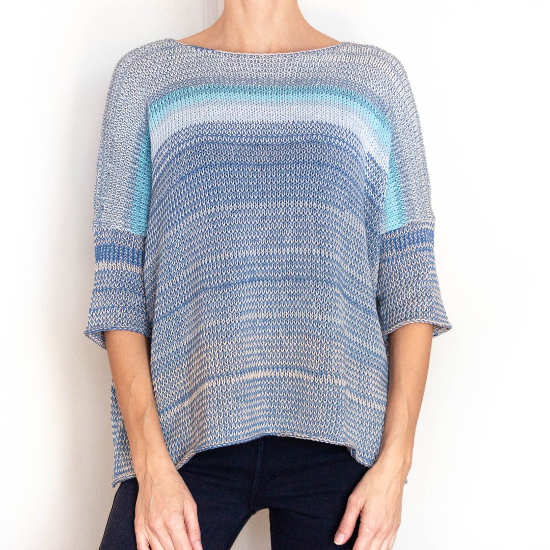 Knit Light Blue Sweater Women Cotton Loose Jumper Summer - Etsy