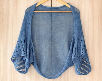 Jeans Blue Summer Shrug Plus Size Bolero Hand Knit Crochet Cotton