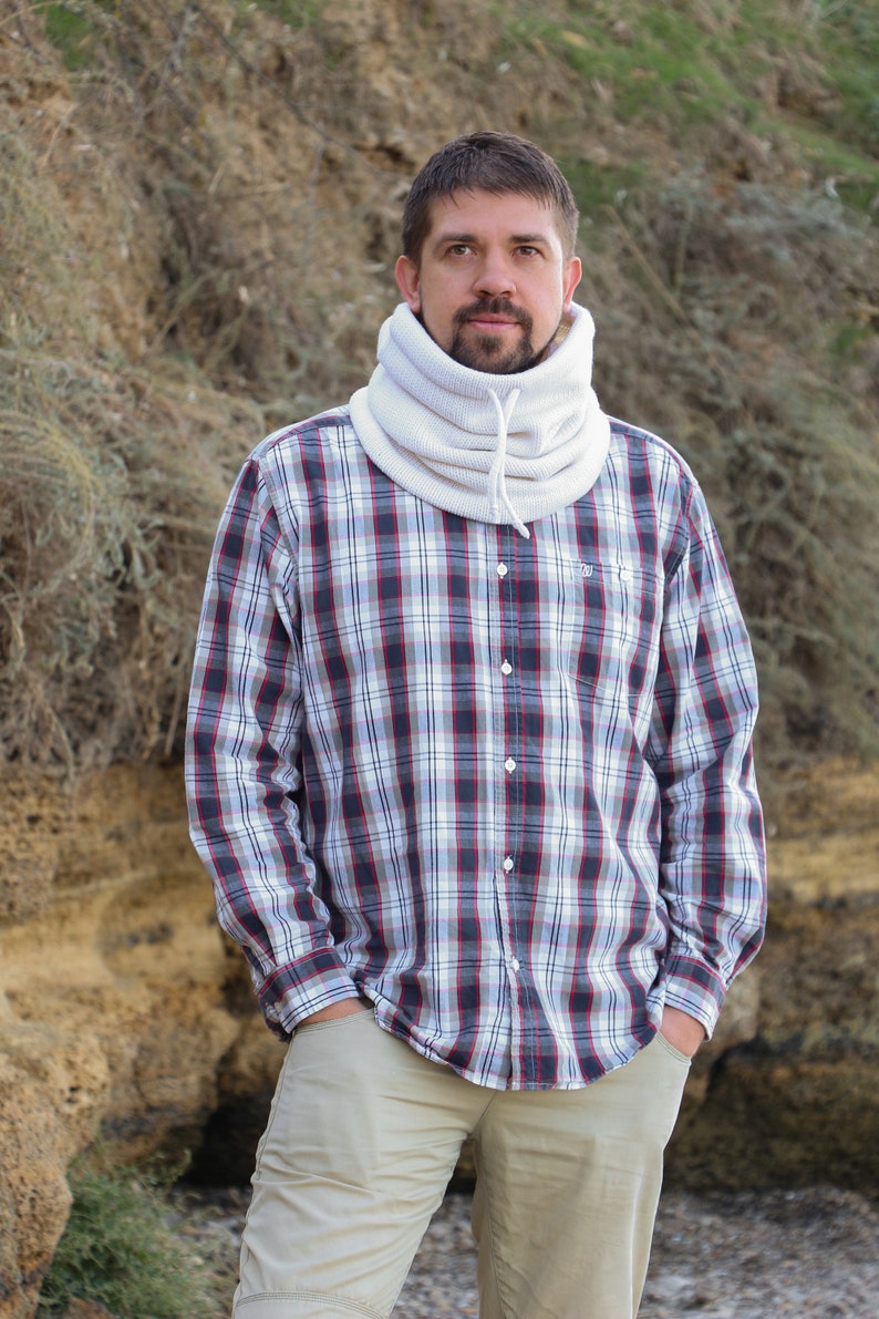Knit wool neck warmer knit hood scarf men hood cowl off white Etsy