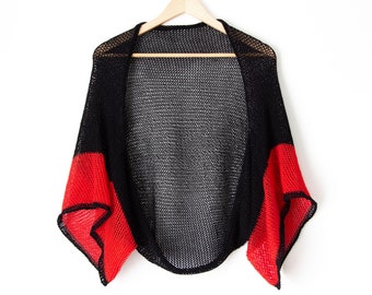 Knit bright summer cardigan black and red cotton open shrug womens lace loose bolero kimono half sleeves shoulder arm coverup wedding outfit