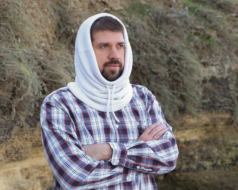 Knit Wool Neck Warmer Knit Hood Scarf Men Hood Cowl off White Etsy