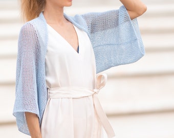 Sommer Braut Shrug Eisblau Baumwolle Jacke offene Front Bolero