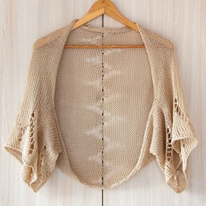 Lace knit bolero jacket summer crochet shrug women cotton sweater ivory wedding cover up beach bridal wrap loose cardigan open handmade eco 画像 9