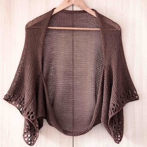 Lightweight cotton open kimono sweater dark chocolate brown cardigan women knitted crochet bolero jacket summer handmade lace shrug sheer