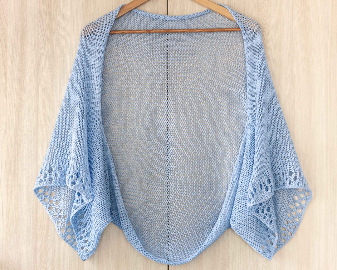 Light Blue Lace Edge Cardigan Open Front Shrug Womens Summer Coverup