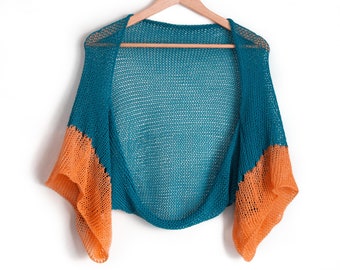 Summer lace shrug dark turquoise & orange cuffs women kimono sleeves bolero crop open cardigan wide loose oversize sweater lightweight cover