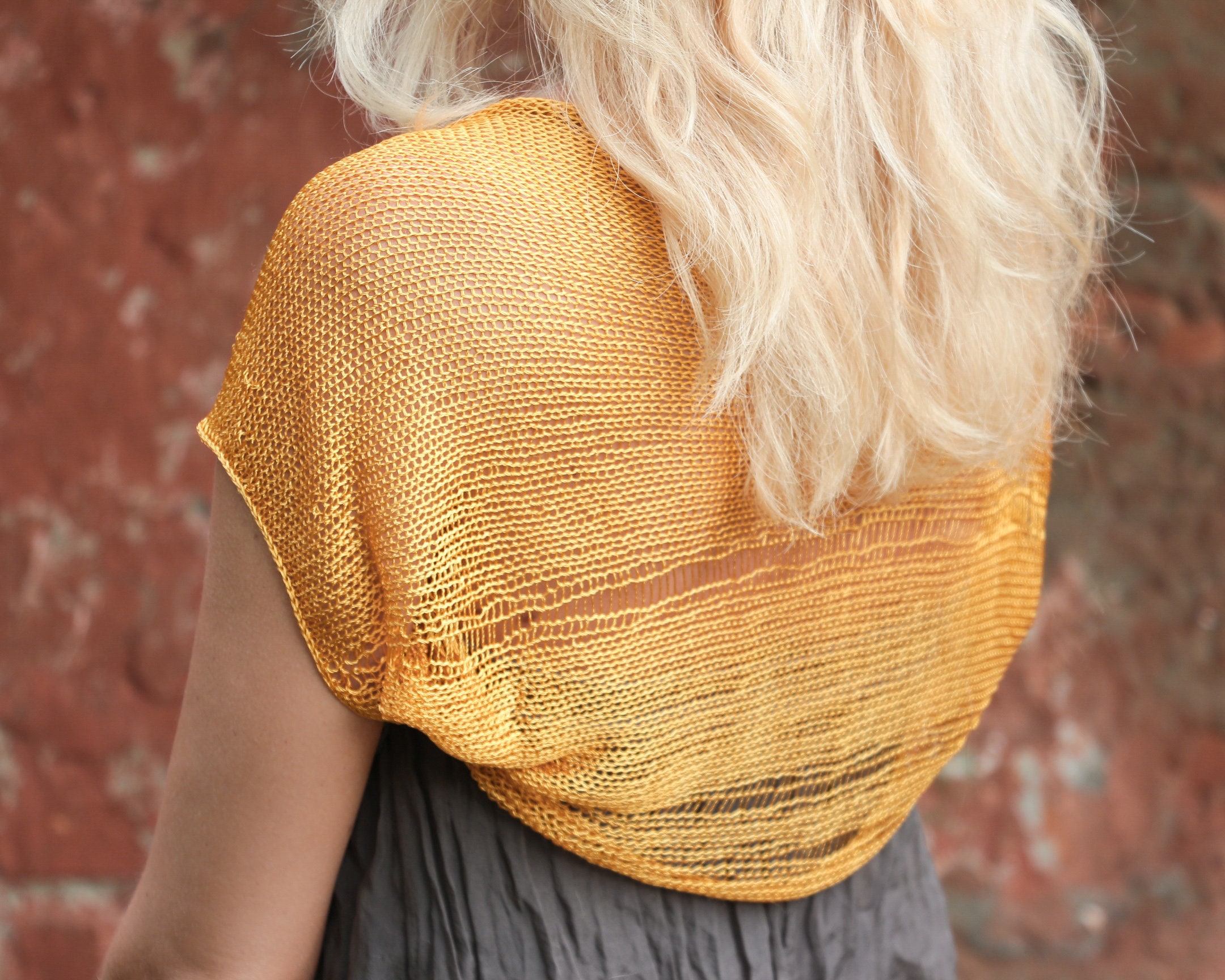 Size SM Knit metallic gold shrug women short sleeve bolero Etsy