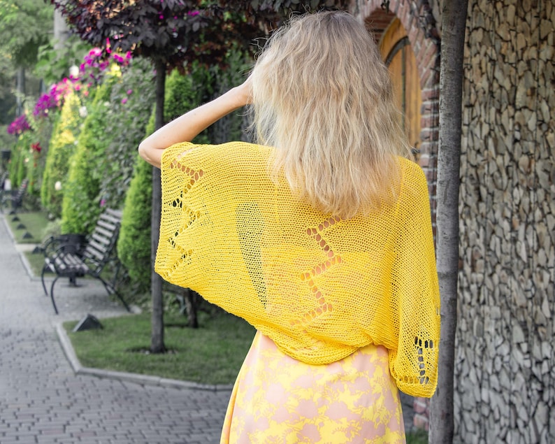 Bright yellow summer jacket crochet knit handmade cardigan women cotton bolero oversize plus size sweater shrug wedding bridal dress coverup image 1