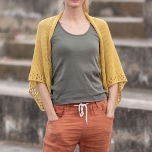 Summer shrug lemon yellow short cropped cardigan women knit hand crochet bolero lightweight sweater cotton jacket loose clothing boho hippie image 9