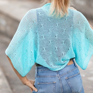 Summer open shrug short crop cardigan light turquoise knitted crochet bolero women boho clothing wedding bridal dress coverup arm cover image 1