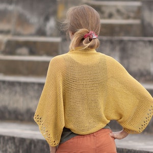 Summer shrug lemon yellow short cropped cardigan women knit hand crochet bolero lightweight sweater cotton jacket loose clothing boho hippie image 8