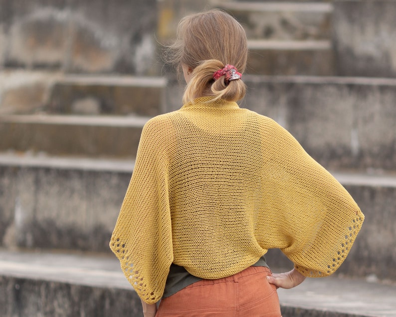 Summer shrug lemon yellow short cropped cardigan women knit hand crochet bolero lightweight sweater cotton jacket loose clothing boho hippie image 8