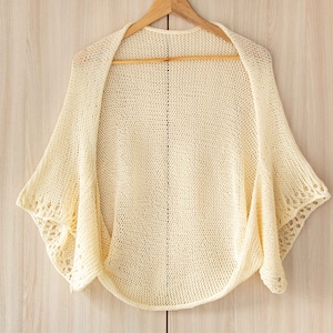 White summer shrug women cotton bolero hand knit lace jacket lightweight crochet sweater beach cover up loose crop cardigan short sleeve Ivory