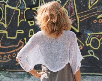 Witte zomer schouderophalen vrouwen katoenen bolero hand gebreide kant jas lichtgewicht gehaakte trui strand cover-up losse crop vest korte mouw