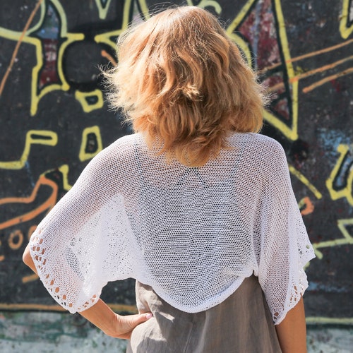 White Summer Shrug Women Cotton Bolero Hand Knit White Jacket - Etsy