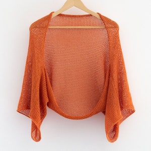 Orange open cardigan summer knitted shrug crochet sheer bolero lace cotton sweater women beach shrug plus size wrap coverup handmade jacket image 1