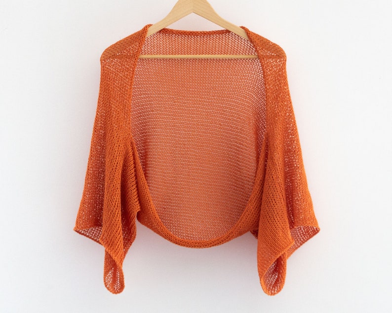 Orange open cardigan summer knitted shrug crochet sheer bolero lace cotton sweater women beach shrug plus size wrap coverup handmade jacket image 1