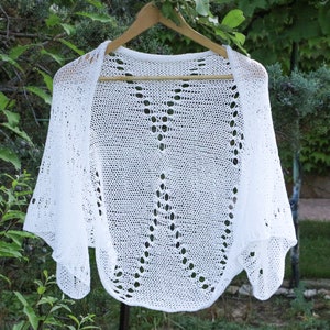 White knit bolero lace summer shrug crochet eco cotton cardigan lightweight women sweater wedding wrap half sleeve cover up open front beach image 3