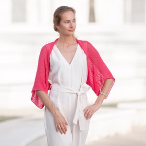 Blanc classique femmes haussement d'épaules de mariage d'été veste ouverte lâche boléro pour robe de soirée coton crop cardigan robe de mariée transparente vêtements en tricot image 7