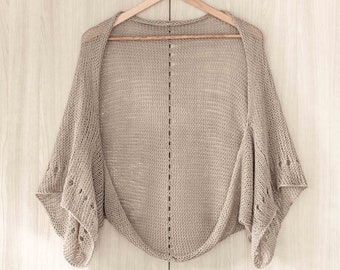 Light beige summer cardigan crochet bolero women crop sweater knit lace jacket shrug lightweight eco cotton wrap beach coverup boho knitwear