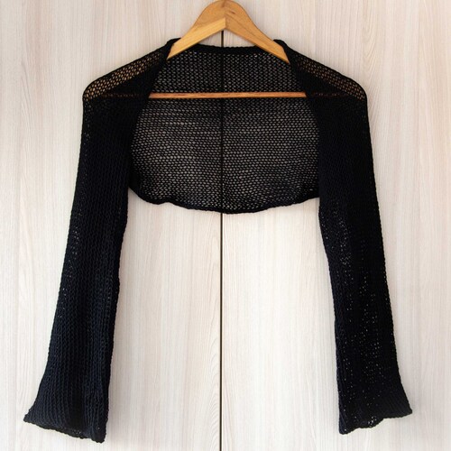 Black Cotton Shrug Open Knit Shrug Handmade Cropped Etsy