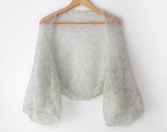 Spitze leichte Shrug, lange Ärmel, Farbe - Mondschein, Bolero Sommer Hochzeit wrap Braut Vertuschung Strickhäkelarbeit Cover Up Mohair Crop Cardigan