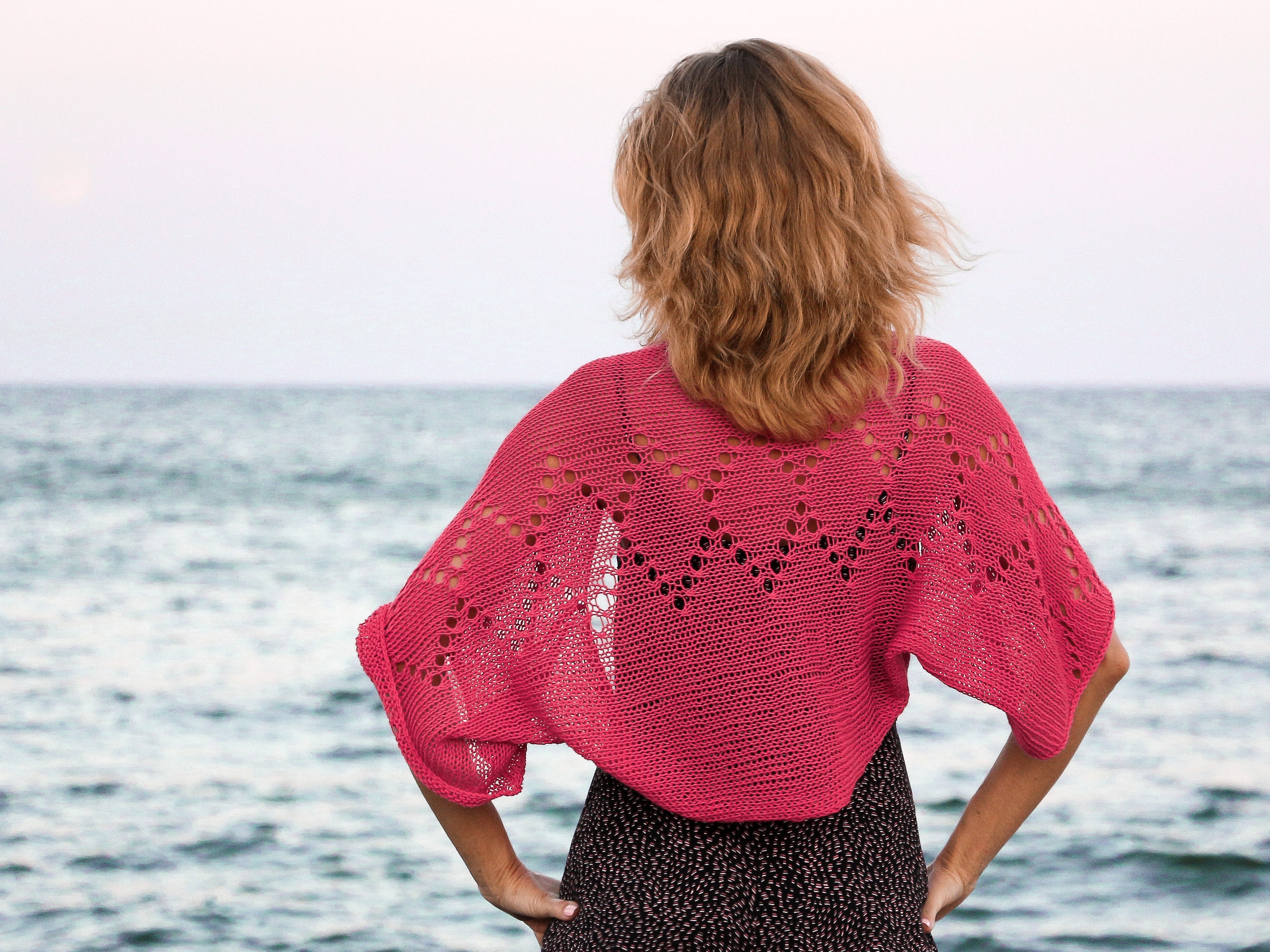 Raspberry Summer Shrug Handknit Bolero Womens Jacket Evening Dress