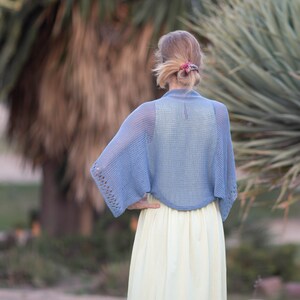 Knit shrug Forget-me-not color loose summer cardigan Cotton lightweight jacket women oversize plus size clothing blue boho bolero handmade image 4