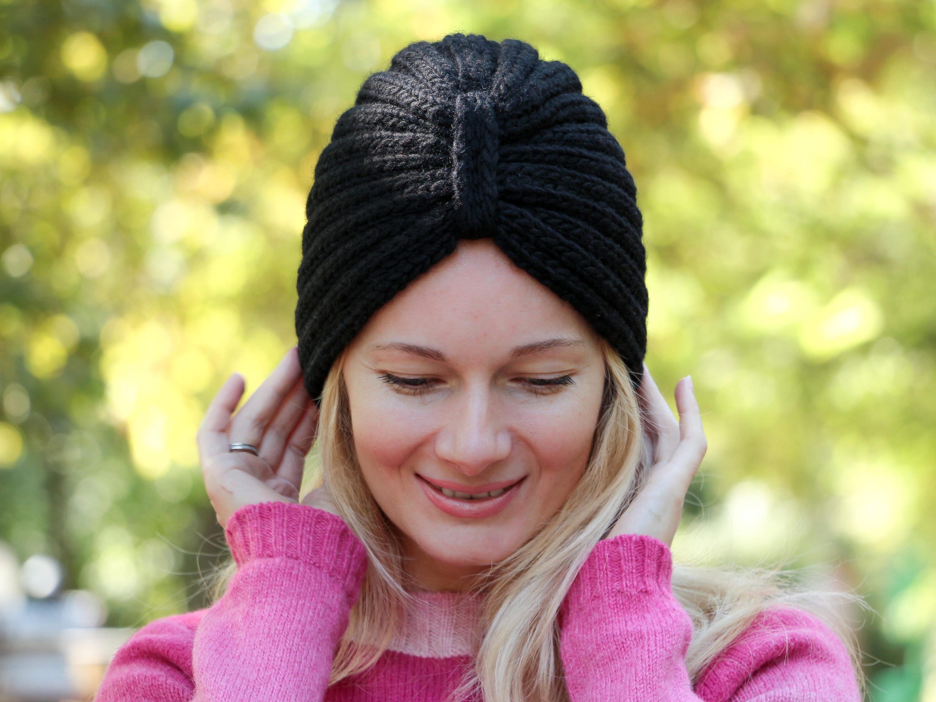 Black turban hat knitted turban hat wool turban hat womens Etsy