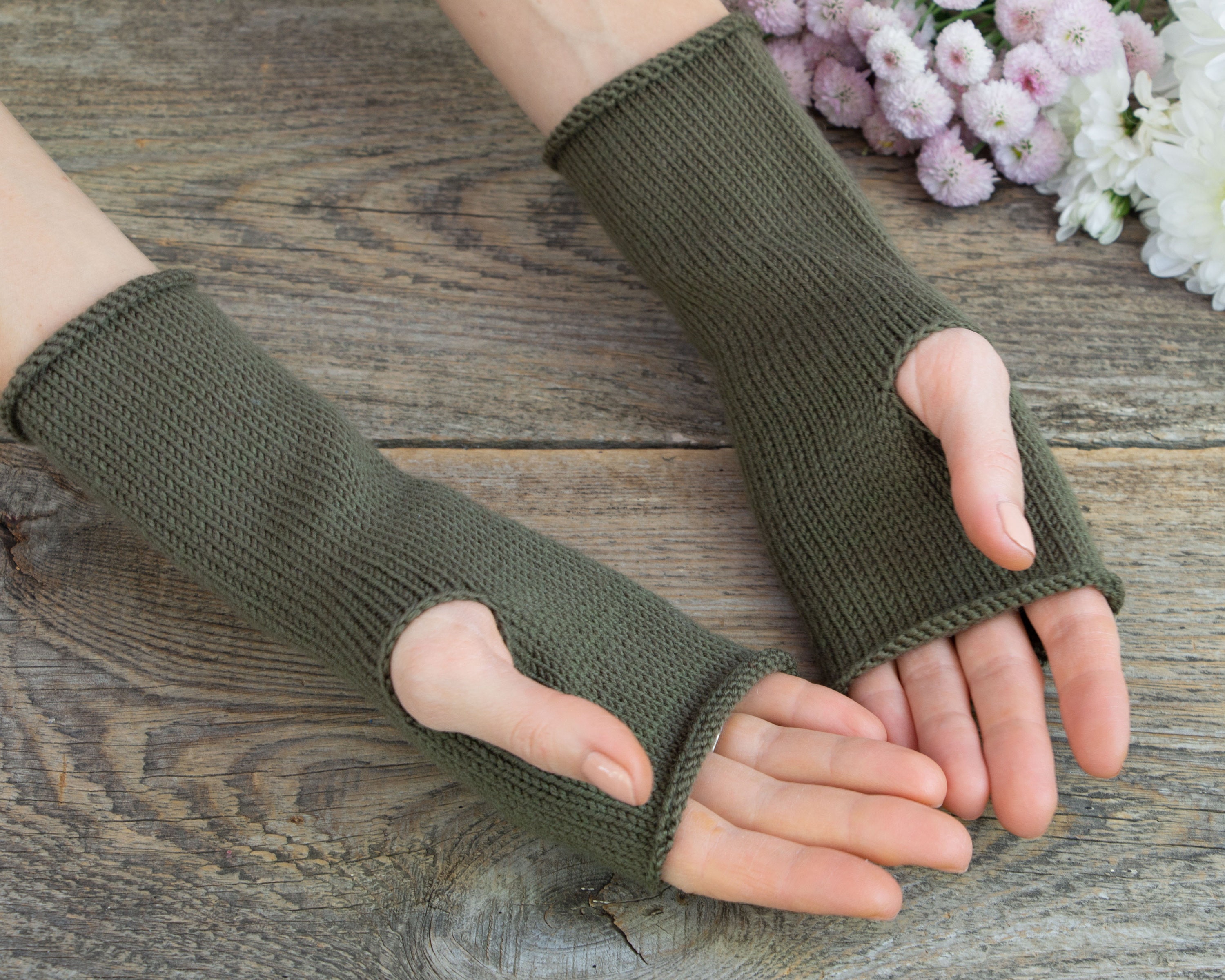 Knitted merino wool gloves women fingerless gloves hunter Etsy