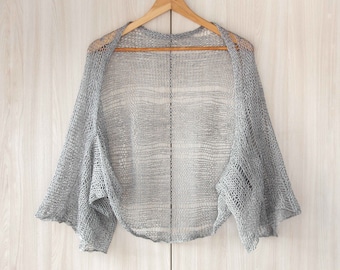 Knitted linen shrug platinum gray bolero plus size women cover up wrap open sweater silver bolero summer knit linen bolero sheer cardigan