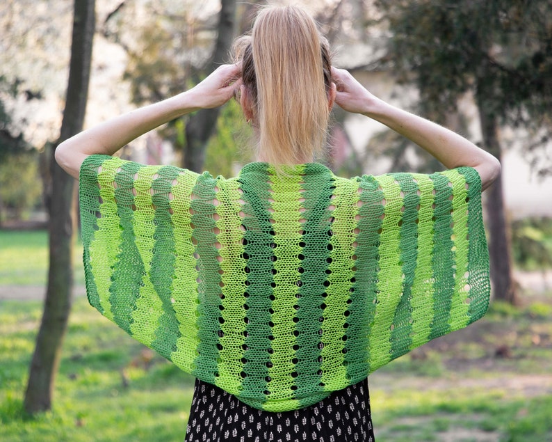 Summer lace shrug hand knit bolero women cotton cardigan lightweight sweater striped green lime short jacket handmade crochet accessory boho image 3