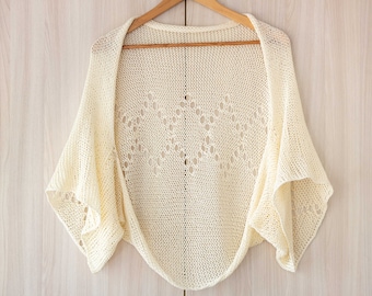 Ivory summer sweater shrug cotton lace jacket crochet dress shrug plus size handknit cardigan women crop loose cardigan open front bolero