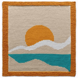 Beach Landscape with Sun Knitting Pattern – PDF Download Diagram, Nature motif, Hand Knitting chart, Intarsia, Duplicate Stitch, Fair Isle