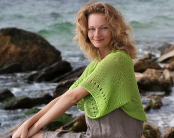 Apple Green Bolero Jacket Cotton Bolero Shrug Cotton Cover up Knit Lace Bolero Handmade Knit Lace Shrug Crochet Shrug Knit Cropped Cardigan Etsy