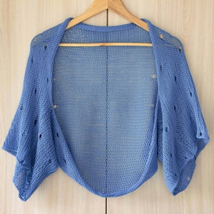 Jeans blue open shrug for women knit bolero jacket summer cardigan loose fit cotton cropped sweater handmade sheer clothing lightweight eco image 5