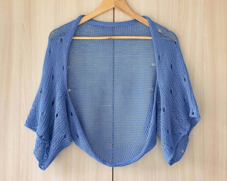 Jeans blue open shrug for women knit bolero jacket summer cardigan loose fit cotton cropped sweater handmade sheer clothing lightweight eco image 5