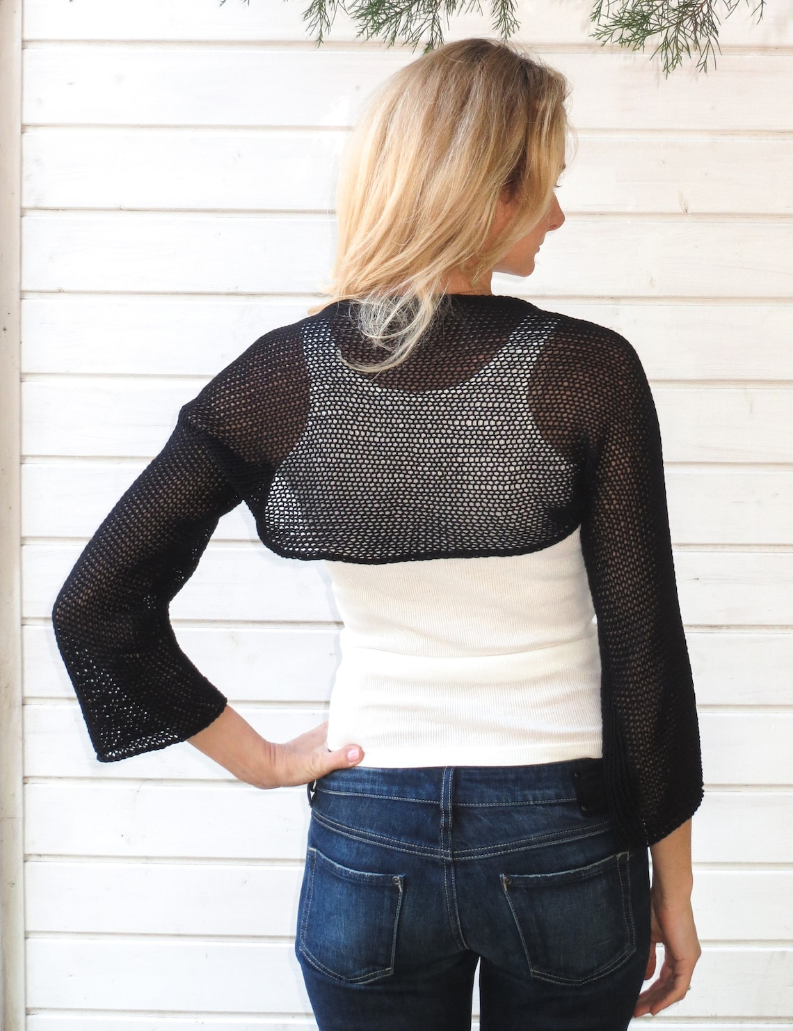 Black long sleeve bolero organic cotton summer shrug eco Etsy