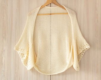 Plus size summer bolero shrug oversize women shrug hand knit cotton bolero  ivory crochet shrug beach cover up women loose beach shrug women