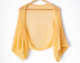 Cardigan ouvert en tricot, couleur crème vanille, haussement d'épaules d'été au crochet boléro jaune en dentelle pull en coton pour femme haussement d'épaules de plage grande taille