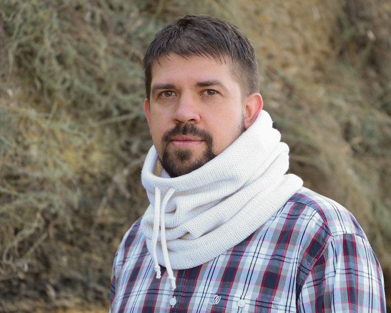 Knit wool neck warmer knit hood scarf men hood cowl off white Etsy