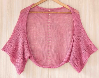 Pink summer cardigan knit open sweater cotton women shrug rose bolero jacket crochet lightweight sweater natural beach cover up sheer Spain