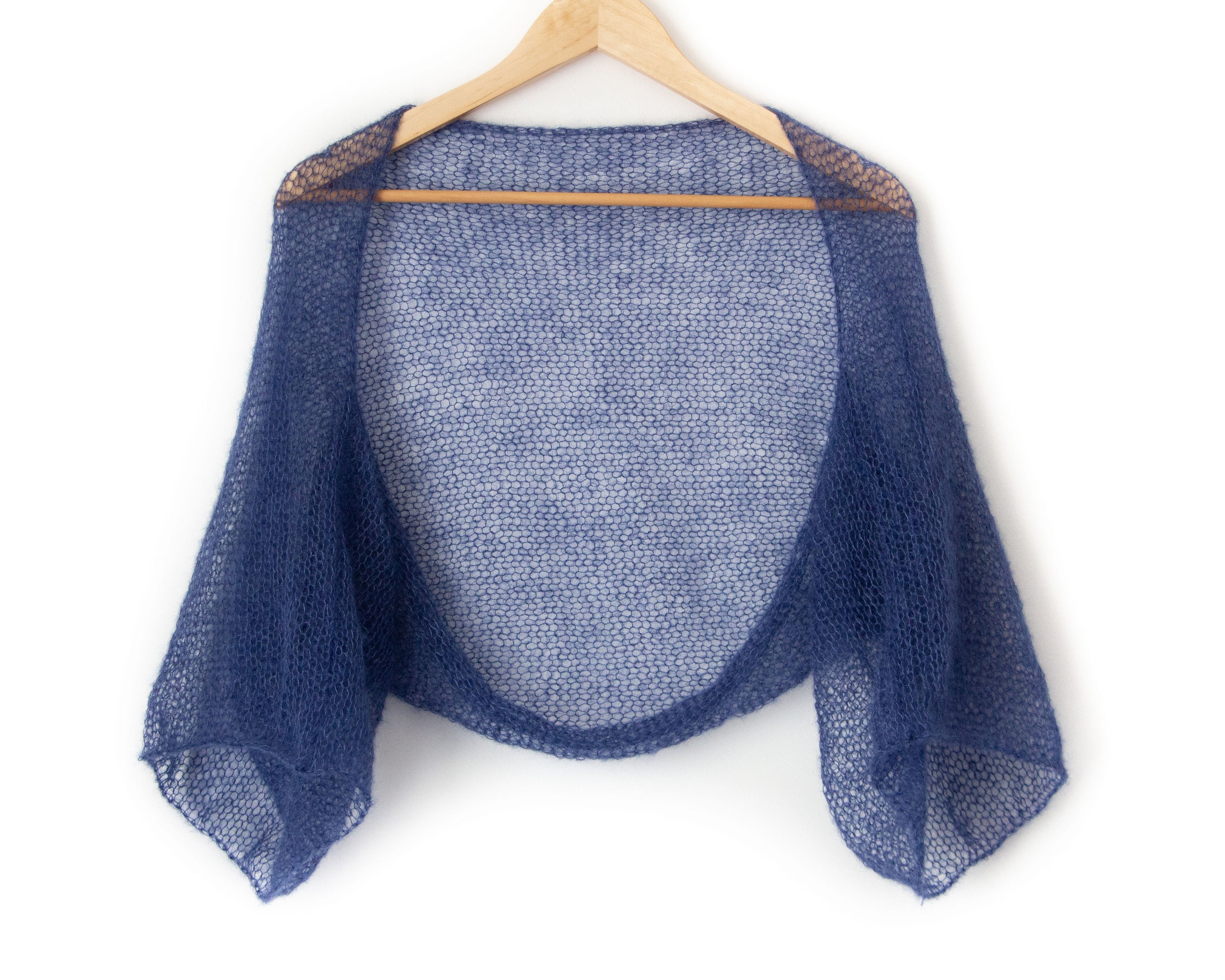 Light Mohair Shrug Crop Open Cardigan Deep Navy Blue Bridal