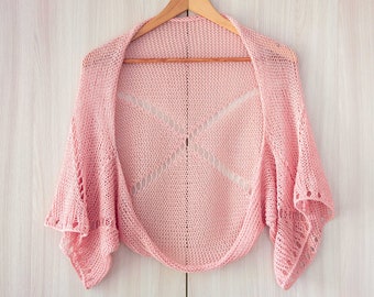 Desert rose loose shrug knit crochet cardigan open front sweater summer women jacket cotton wrap lightweight cover up bridal coverup pink