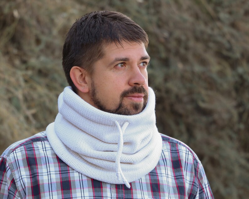 Knit Wool Neck Warmer Knit Hood Scarf Men Hood Cowl off White Etsy