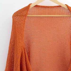 Orange open cardigan summer knitted shrug crochet sheer bolero lace cotton sweater women beach shrug plus size wrap coverup handmade jacket image 2